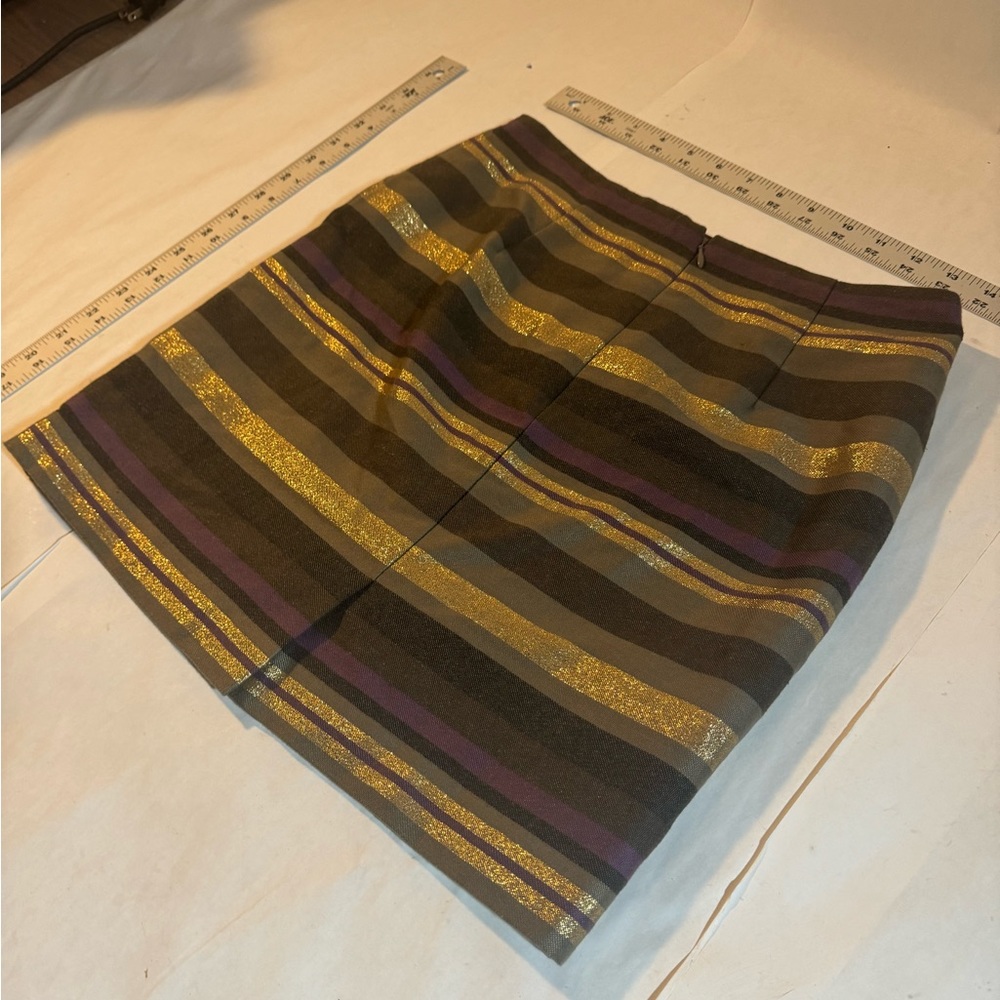 Banana Republic purple gold grey and black striped mini skirt